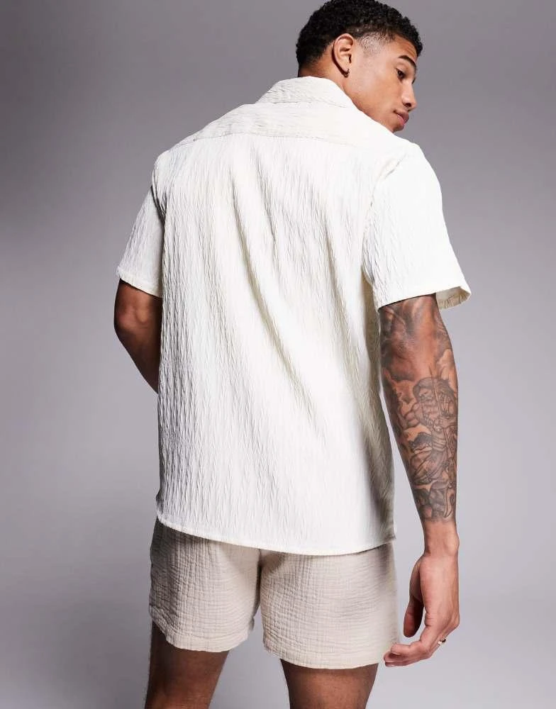 South Beach South Beach textured short sleeve beach shirt in cream 3