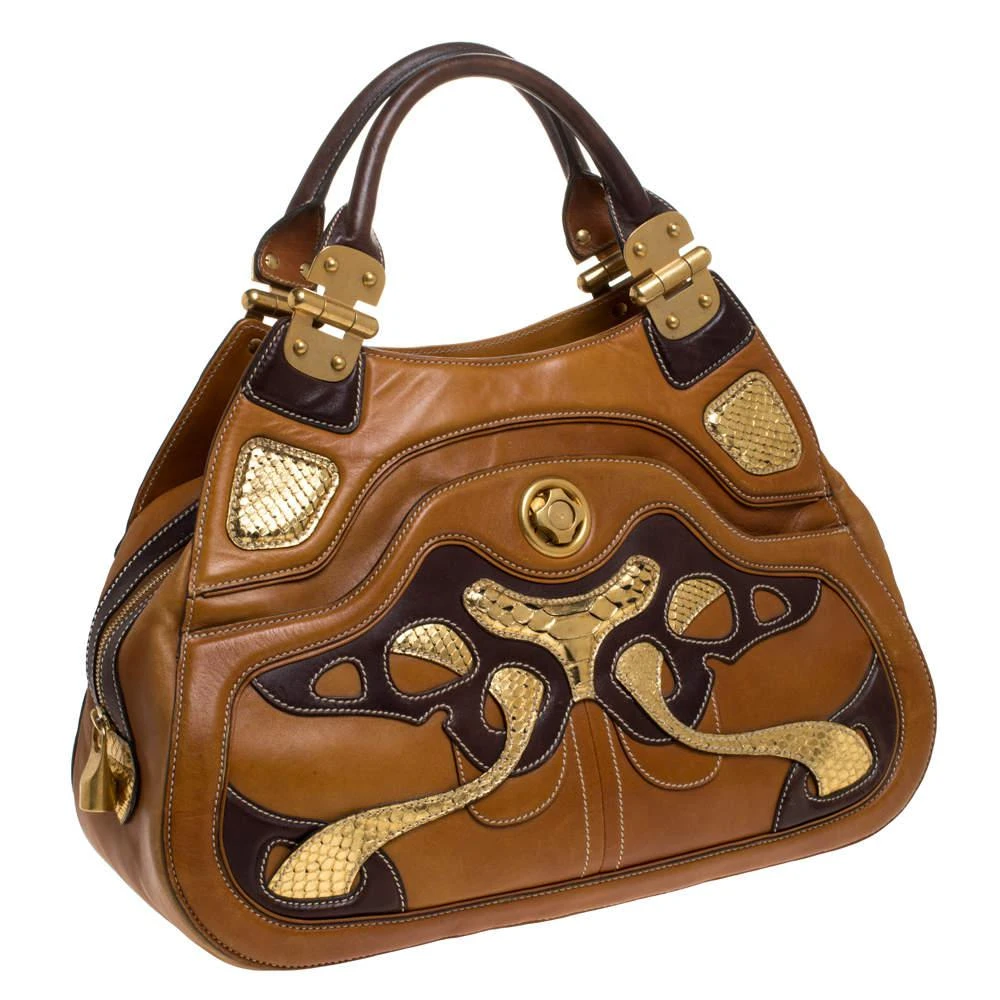 Alexander McQueen Alexander McQueen Paisley Leather and Snakeskin Hinge Turn Lock Satchel 3