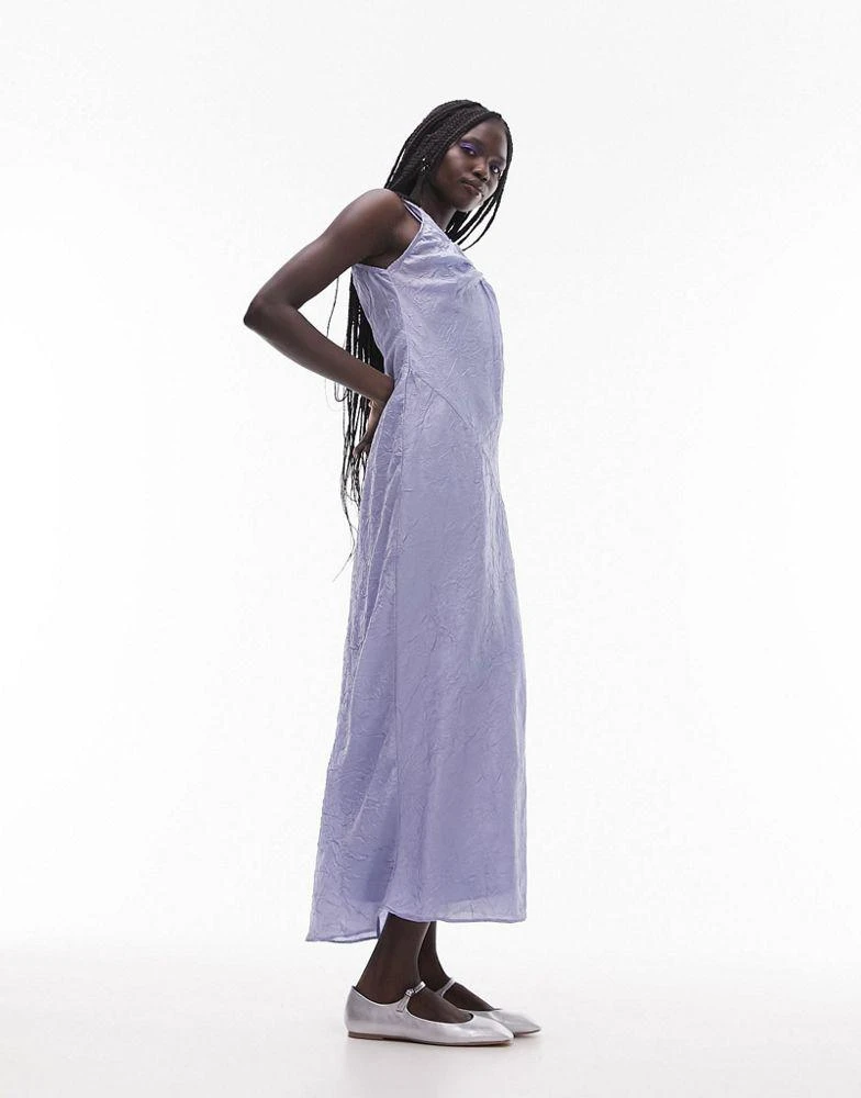 Topshop Topshop crinkled satin maxi dress in blue 2