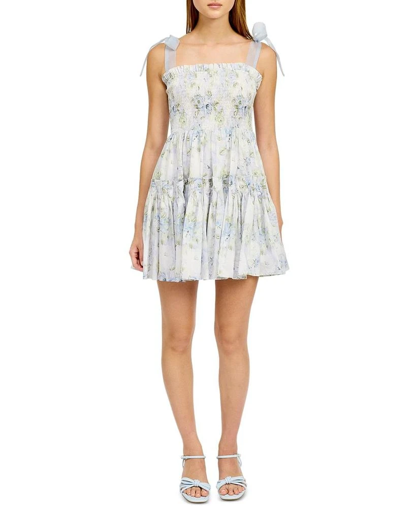 En Saison Smocked Contrast Organza Tie Mini Dress 9