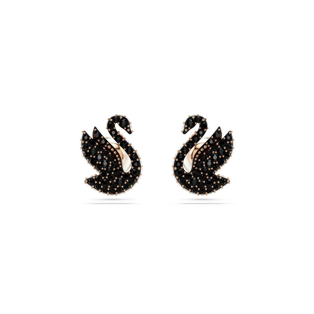 Swarovski Swan stud earrings crystal pearl swan black rose gold-tone plated 1