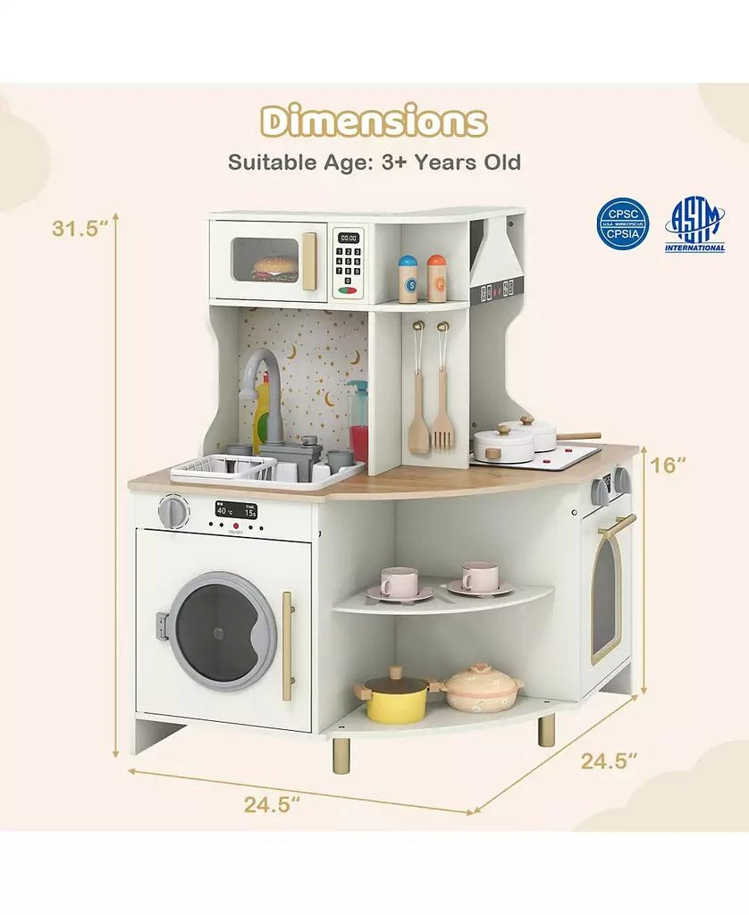 Mecale Kids Play Kitchen, Wooden Corner Kitchen Playset with Working Faucet 
Sink 3