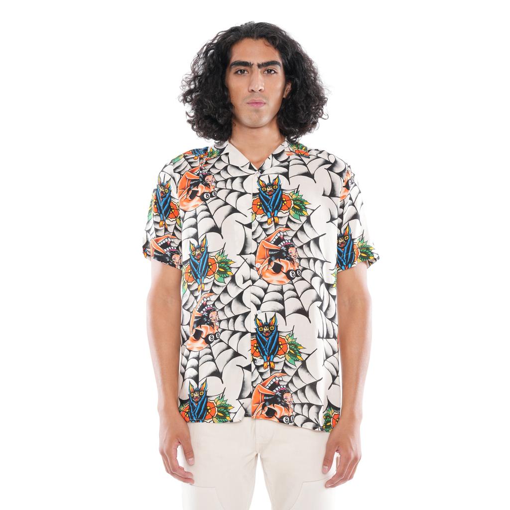 Cult Of Individuality Yakuza Short Sleeve Woven Shirt In Cream
