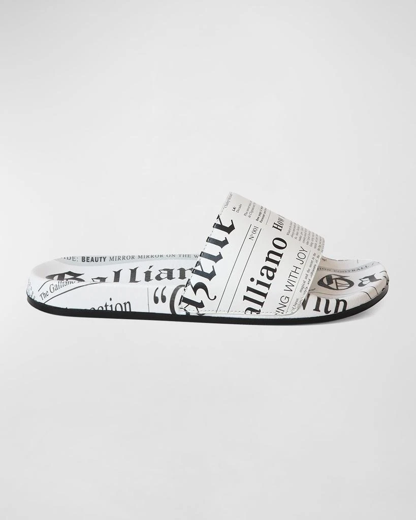 John Galliano Paris Men's Gazette-Print Leather Pool Slides 1