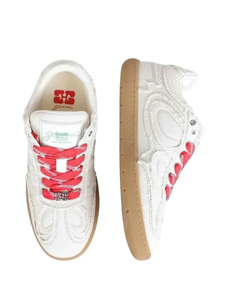 Ganni Textured White Sneakers with Red Laces 5
