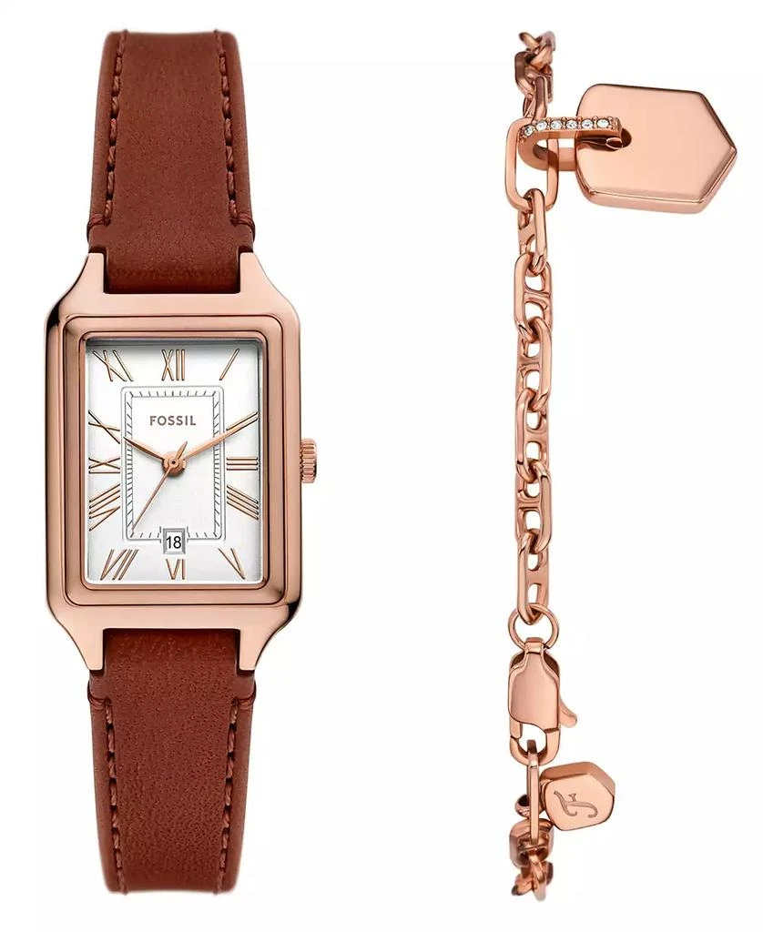 Fossil Women's Raquel Three-Hand Date Medium Brown Leather Watch and Bracelet Set, 23mm 1