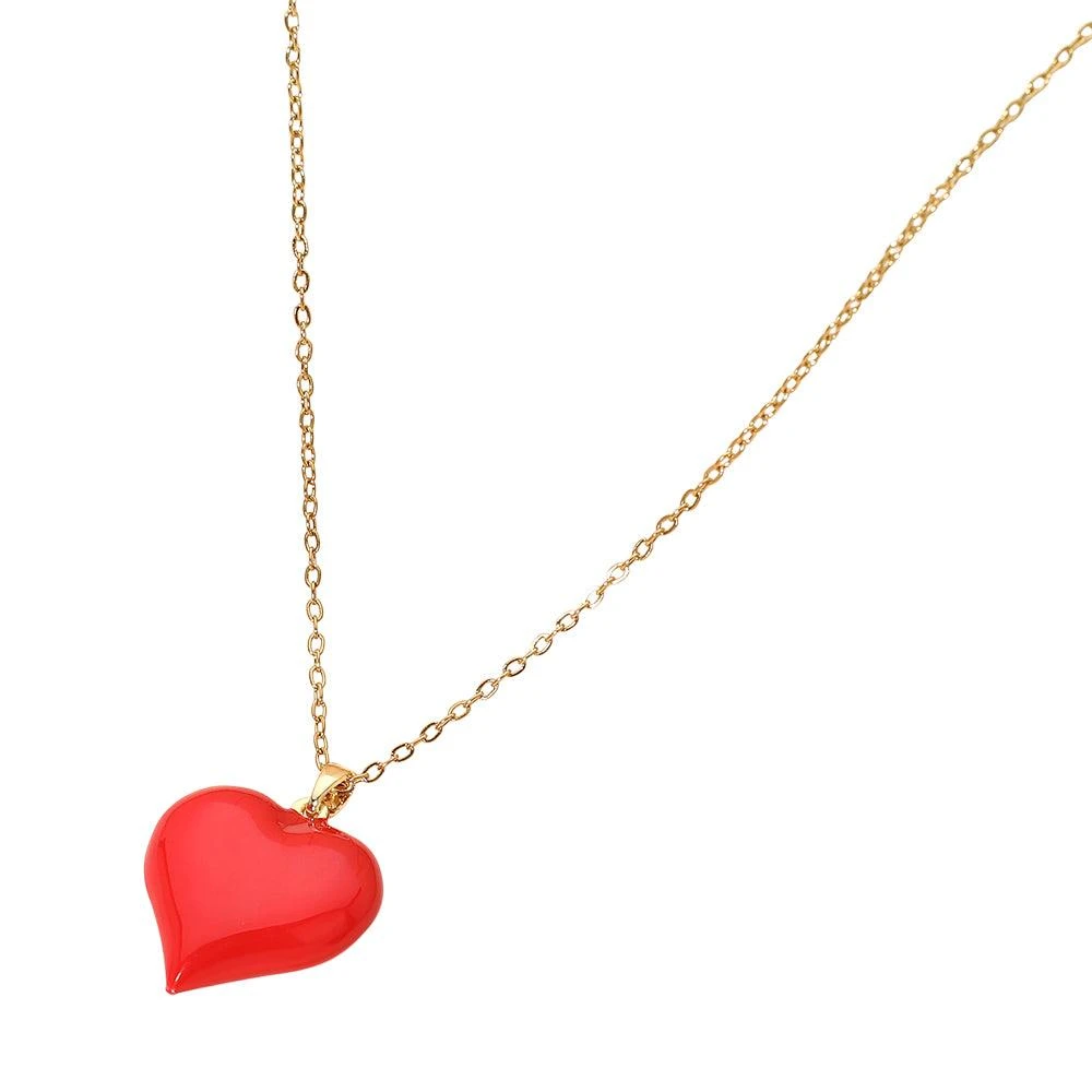 FASHNZFAB Glossy Heart Pendant Stainless Steel Chain Necklace 2