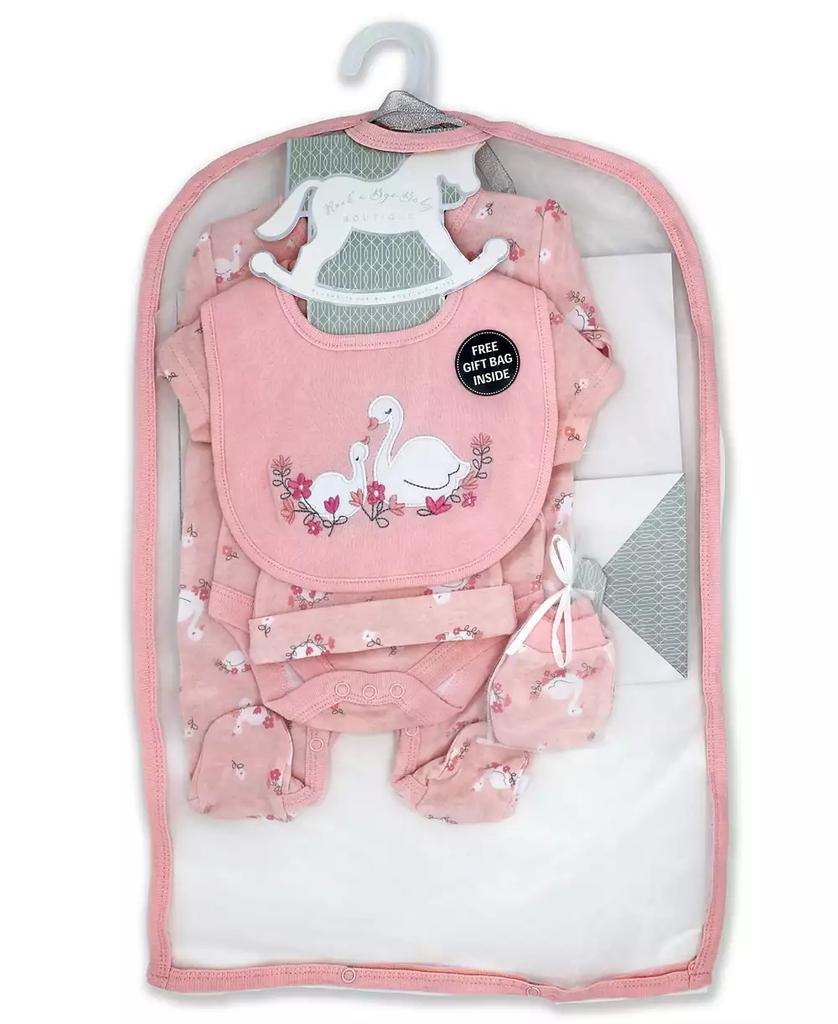 Rock-A-Bye Baby Boutique Baby Girls Lovely Swan Layette Gift in Mesh Bag, 5 Piece Set