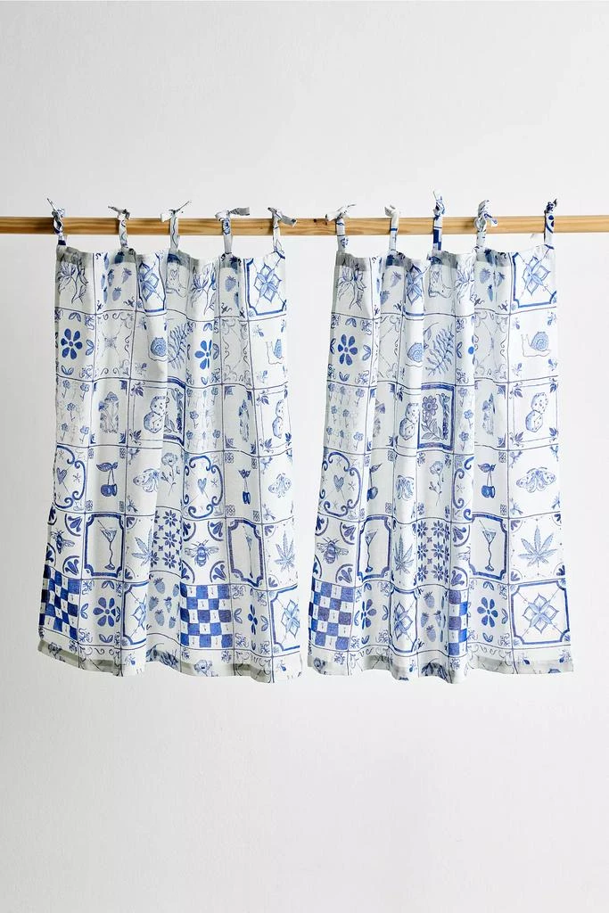 Urban Outfitters Mariana Tile Patterned Café Curtain Set 2