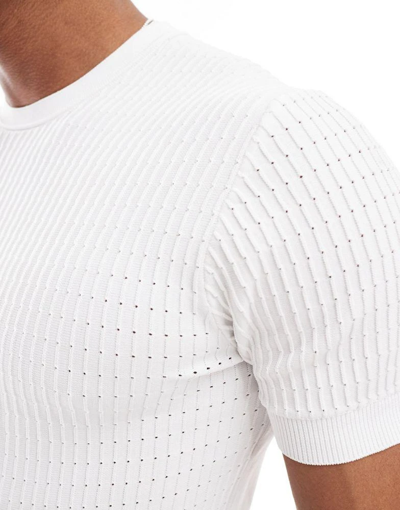 River Island River Island muscle fit pointelle t-shirt in white 2