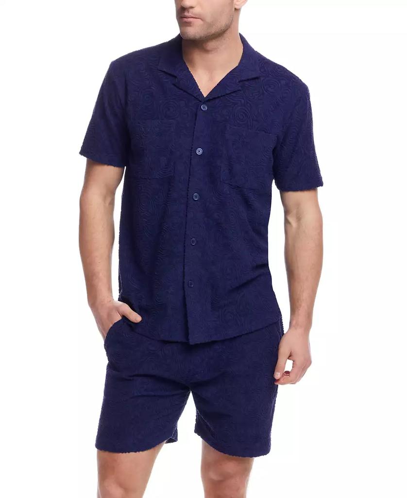 Weatherproof Vintage Men's Short Sleeve Terry Coat Front Jacquard Button-Front Shirt
