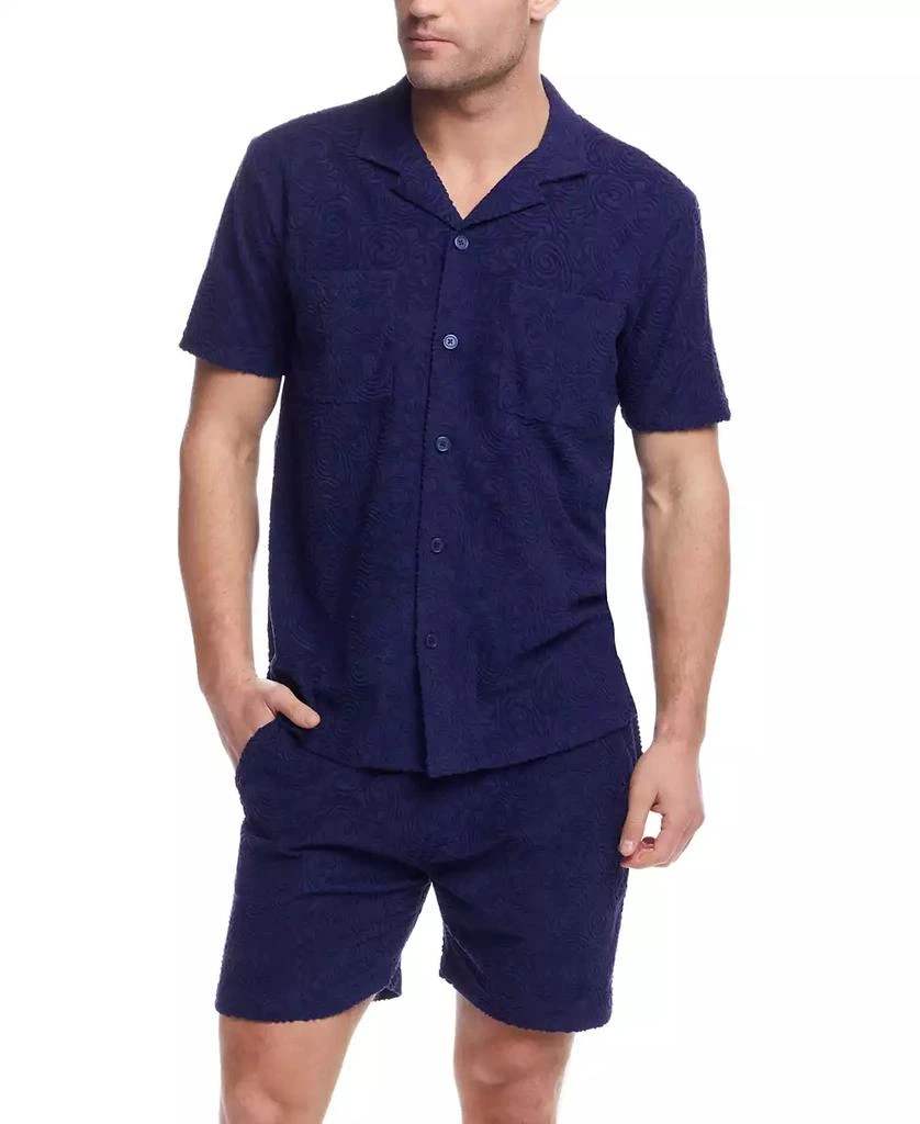 Weatherproof Vintage Men's Short Sleeve Terry Coat Front Jacquard Button-Front Shirt 1