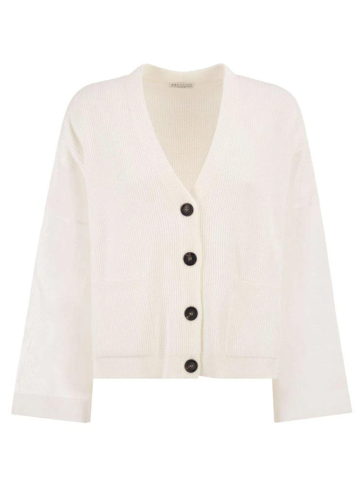 Brunello Cucinelli Brunello Cucinelli Organza Sleeved Ribbed Cardigan