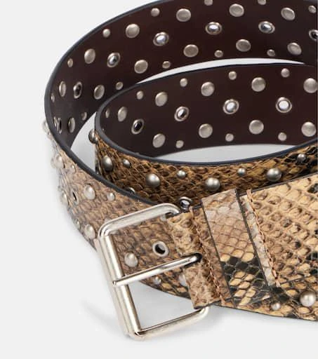 Dries Van Noten Studded snake-effect leather belt 3
