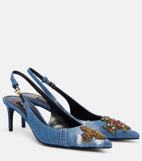 Dolce 
Gabbana Embellished 60 denim slingback pumps 1