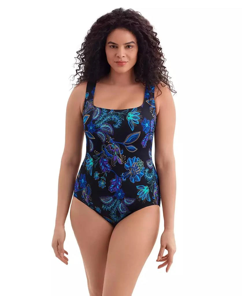 Longitude Women's Majorelle Garden Butterfly X-Back Tank Extra Long Torso One-Piece Swimsuit