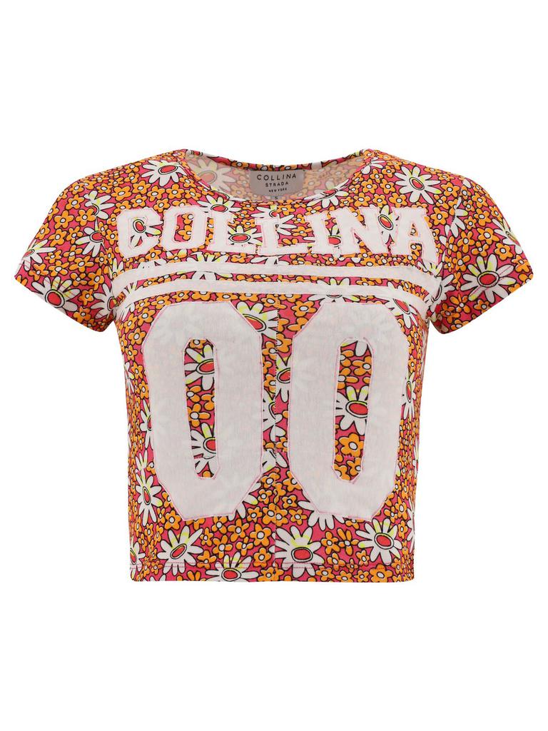 Collina Strada Collina Strada Floral Printed Crewneck Cropped T-Shirt
