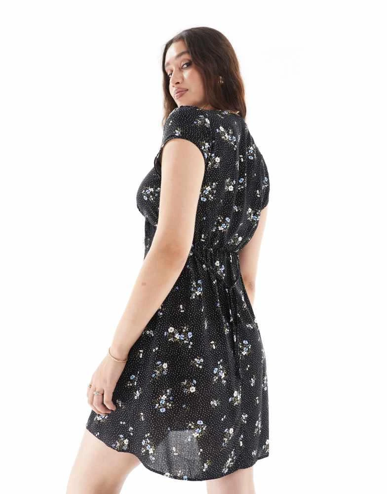 New Look New Look lace trim floral mini tea dress in black 3