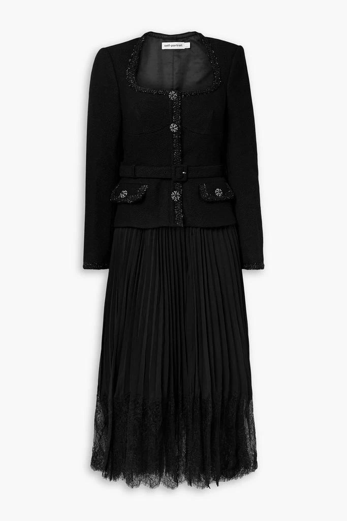 Self Portrait Embellished lace-trimmed georgette and woven midi dress 1