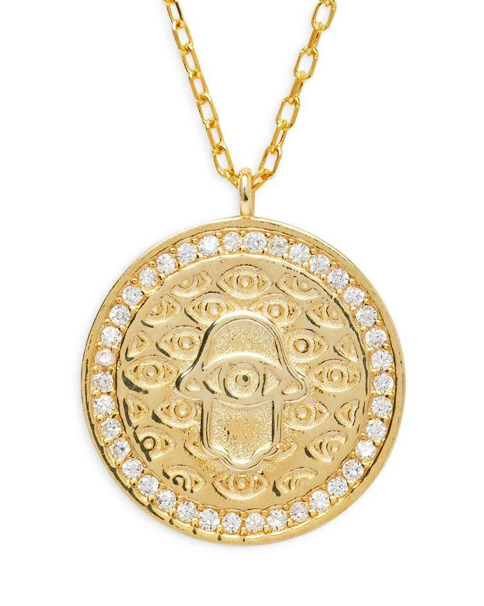 Argento Vivo G Hamsa Pavé Evil Eye Pendant Necklace in 14K Gold Plated Sterling Silver, 16"-18"