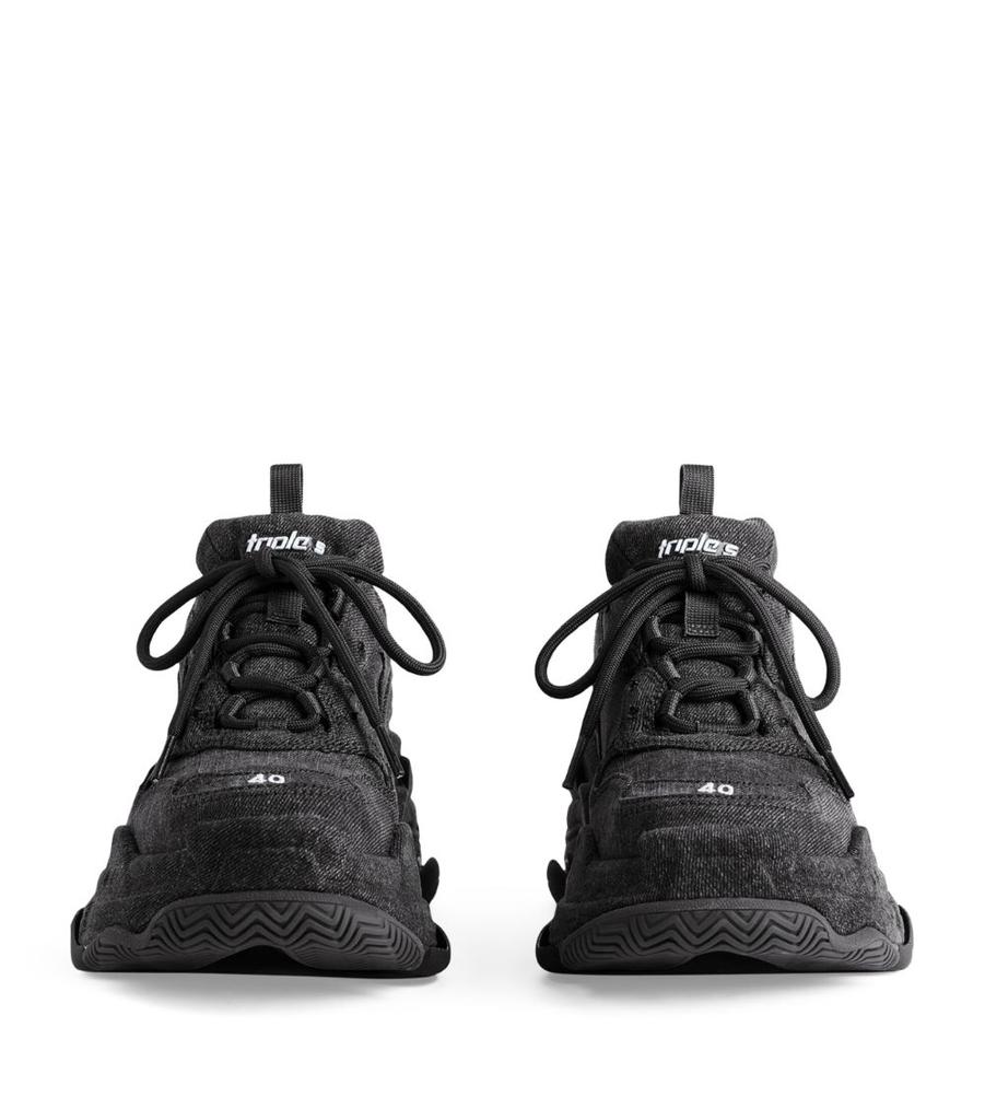 人気★関税込【BALENCIAGA】TRIPLE S DENIM TRAINERS Black Balenciaga Triple S denim sneakers for Men - Black in Qatar