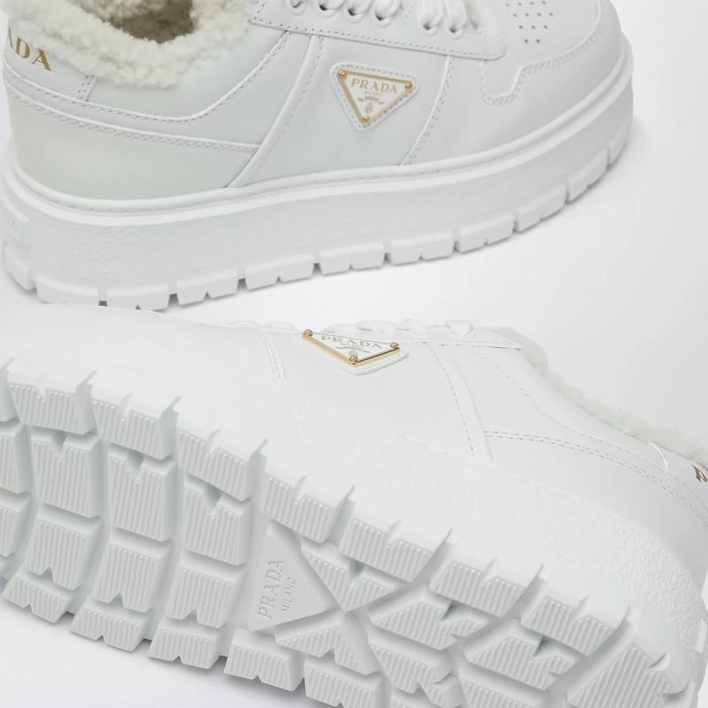 Prada White leather and sheepskin platform sneaker 5