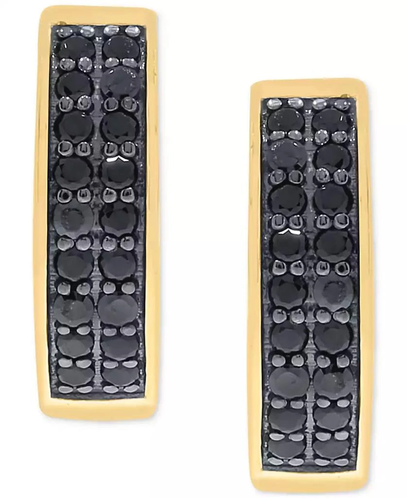 Macy's Men's Black Diamond Double Row Huggie Hoop Earrings (1/3 ct. t.w.) in 14k Gold-plated Sterling Silver or Black Rhodium-plated Sterling Silver,  1/2" 3
