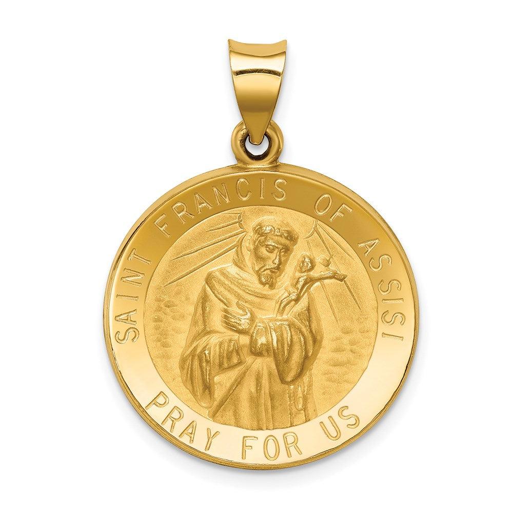 Diamond2Deal 14k Yellow Gold Polished and Satin St Francis of Assisi Medal Hollow Pendant