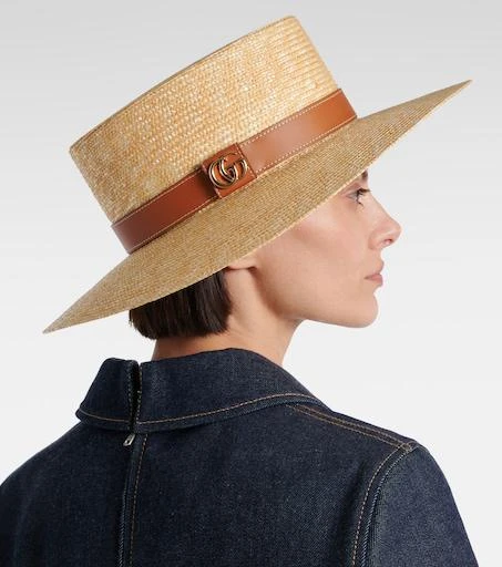 Gucci Black Straw Pearl-Trim Boater Hat Straw hat with grosgrain detail in beige | GUCCI® US main image 2