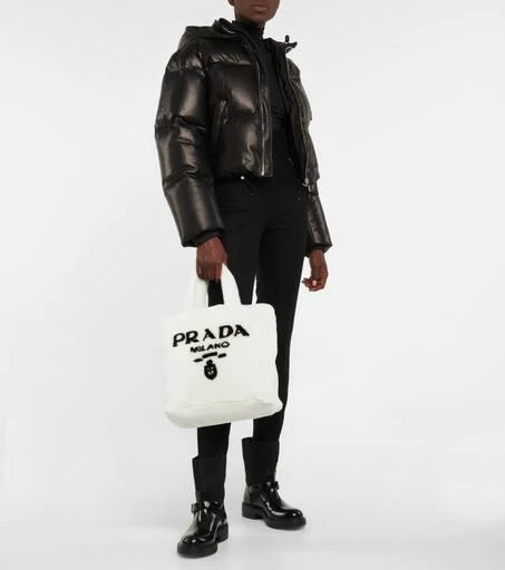 Prada Medium logo shearling tote 5