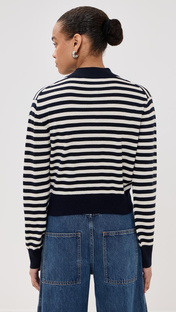 Brandon Maxwell Striped Shrunken Cardigan With Smashed Buttons