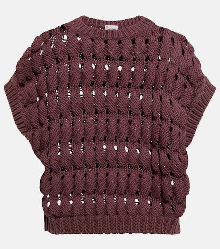 Brunello Cucinelli Open-work cotton-blend top 1