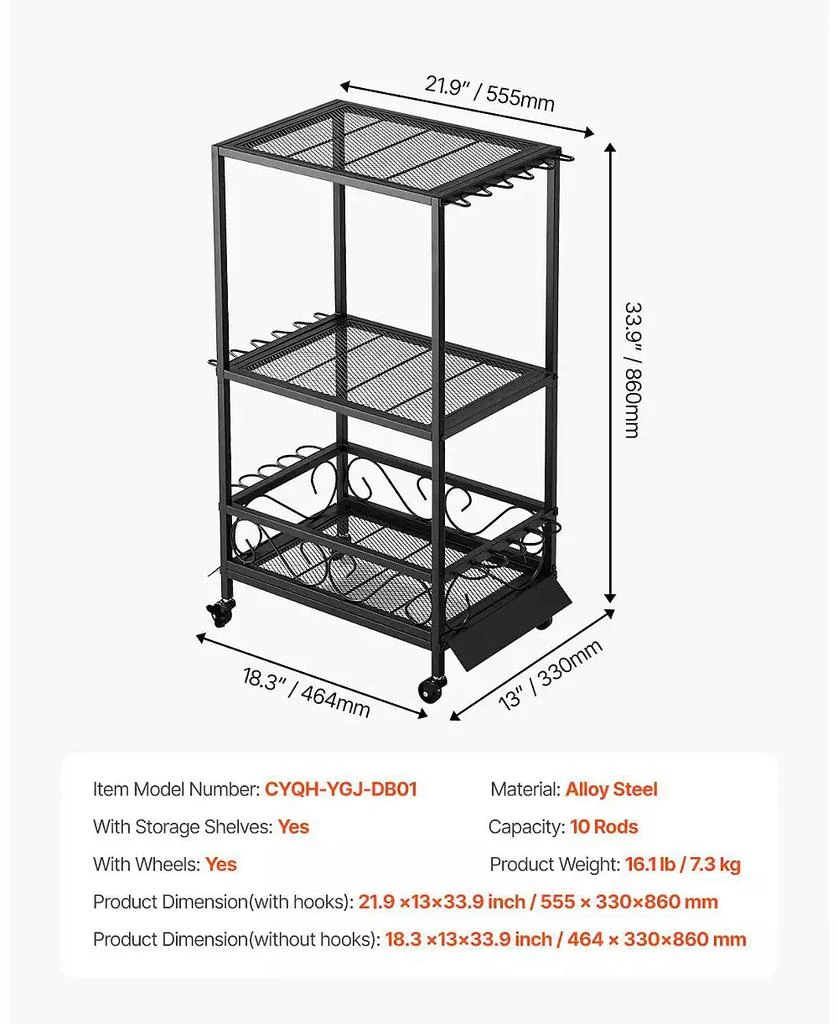 Mecale Fishing Rod Holder, 10-Rod Mobile Pole Rack Cart with Wheels for Garage or Home Fishing Gear Storage 2