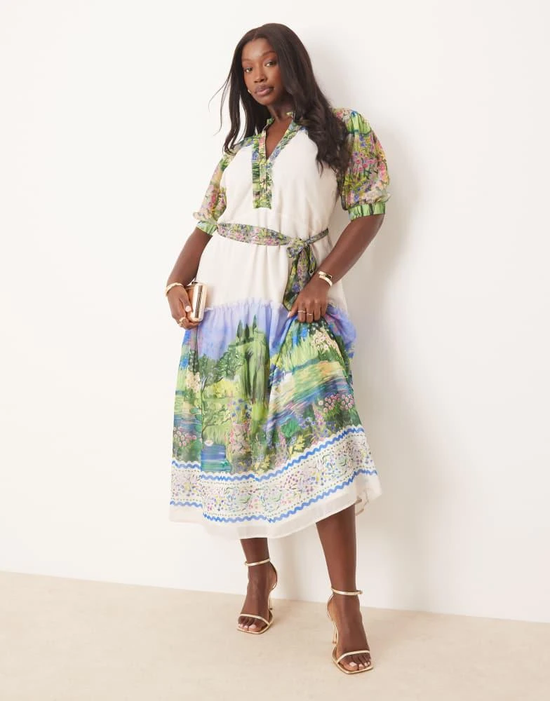 asos linen dress ASOS DESIGN linen asym fallen shoulder long sleeve midi dress in khaki