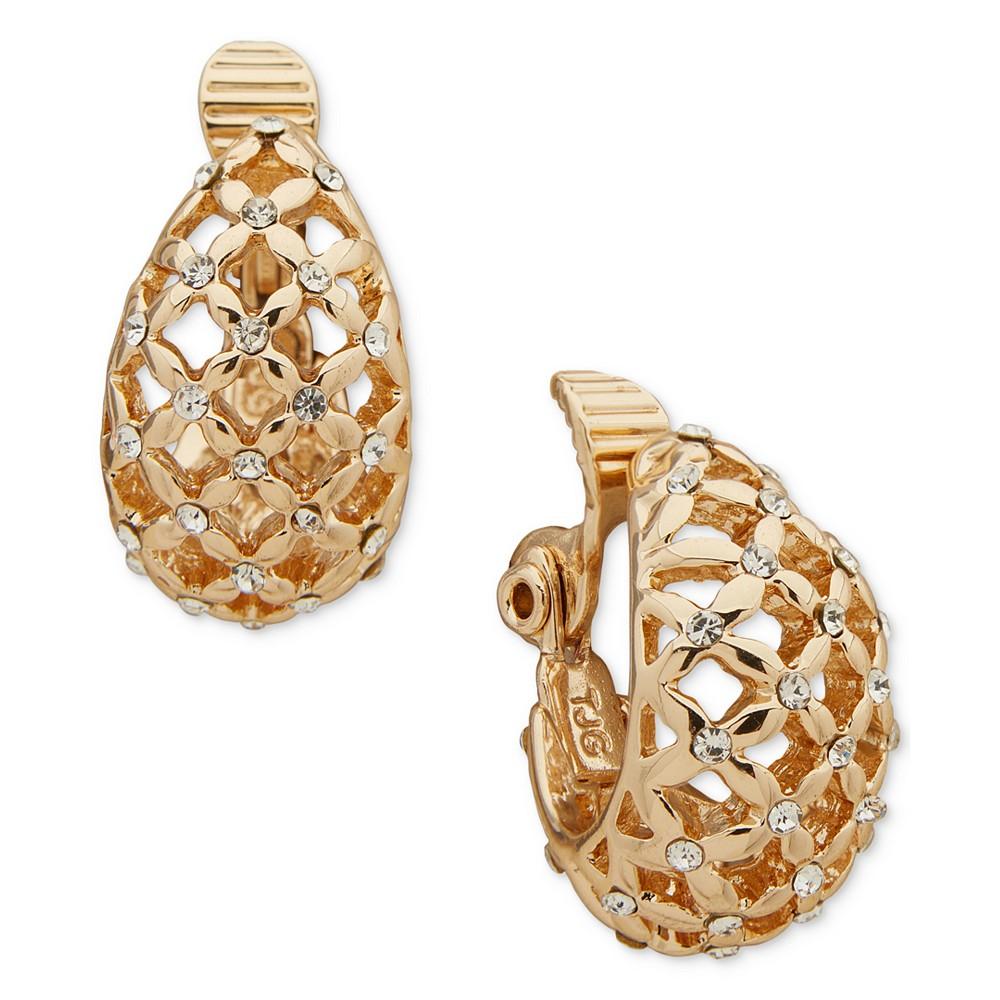 Anne Klein Gold-Tone Pavé Mesh Clip-On Button Earrings