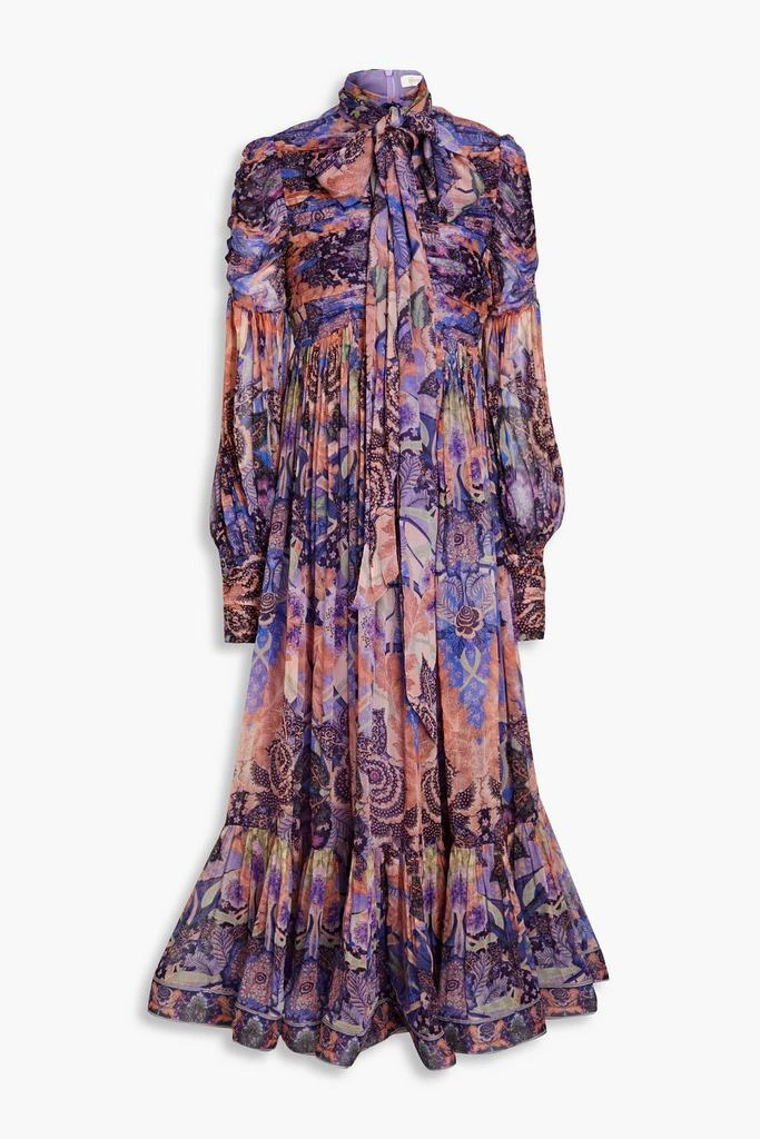 Zimmermann Ruched pussy-bow printed georgette midi dress 1
