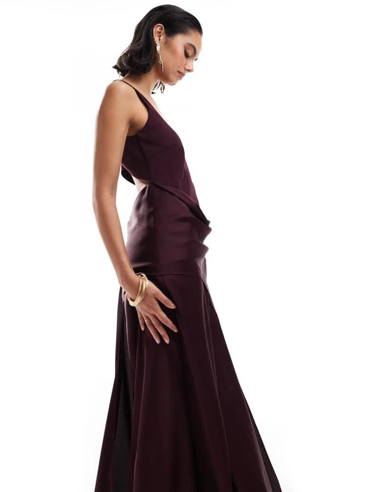 ASOS ASOS DESIGN scoop neck satin drape overlay maxi dress in burgundy 3