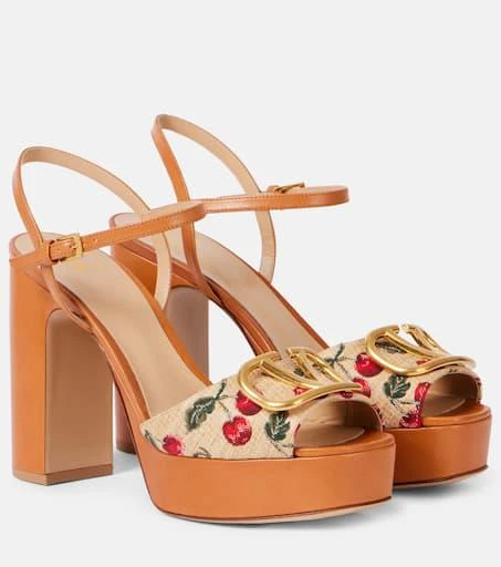Valentino VLogo 115 raffia-effect platform sandals 1