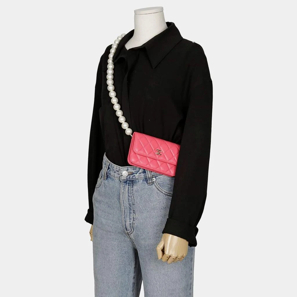 Chanel Chanel Pink Leather Pearl Mini Wallet On Chain 2