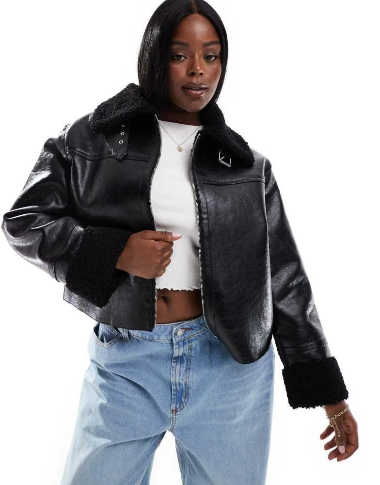 COLLUSION COLLUSION Plus aviator jacket in black 1