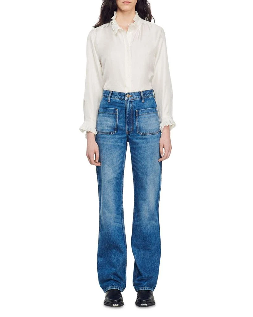 Sandro Moore High Rise Flare Jeans in Blue Jean 4