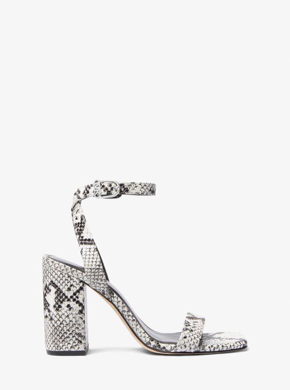 Michael Kors Merriam Snake Embossed Leather Block Heel Sandal
