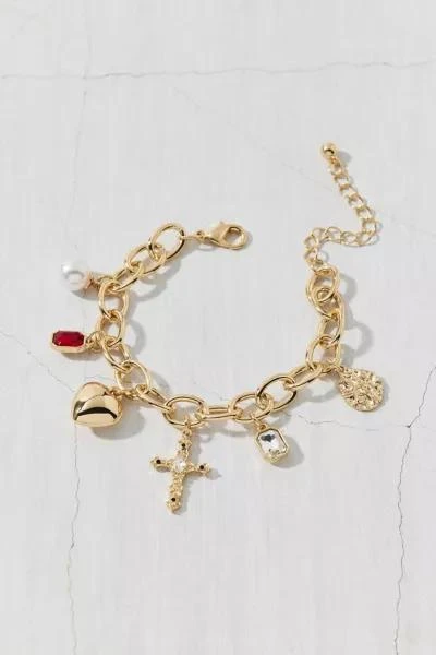Urban Outfitters Scarlet Rhinestones And Pearl Chain Charm Bracelet 1