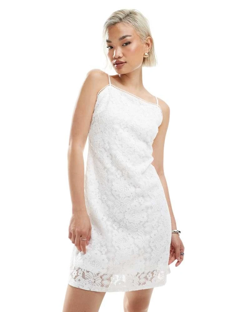 Vero Moda Petite square neck lace cami mini dress in White