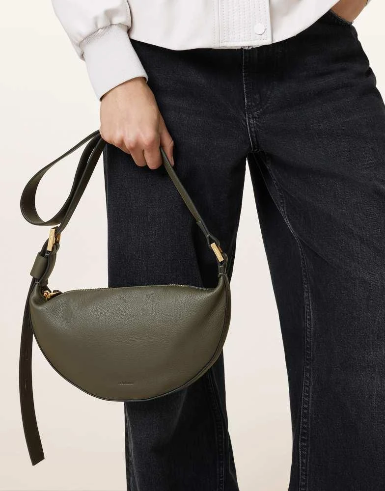 ALL SAINTS AllSaints leather half moon crossbody bag in military green 3