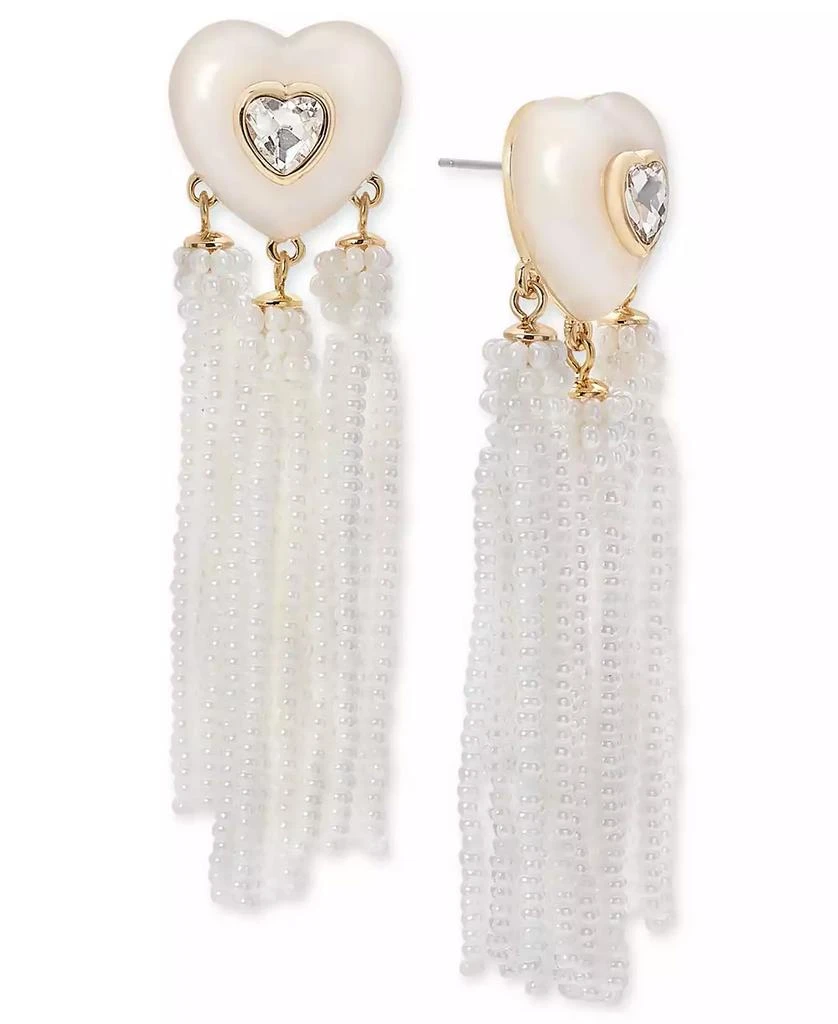 On 34th Gold-Tone Crystal Heart & Beaded Fringe Drop Earrings, Created for Macy's 1