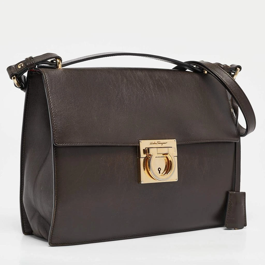 Salvatore Ferragamo Salvatore Ferragamo Dark Brown Leather Gancio Shoulder Bag 3