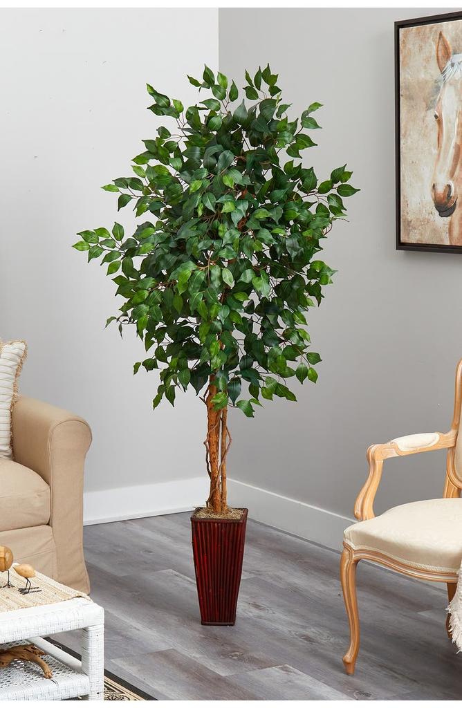 NEARLY NATURAL 6ft. Ficus Tree with Bamboo Planter