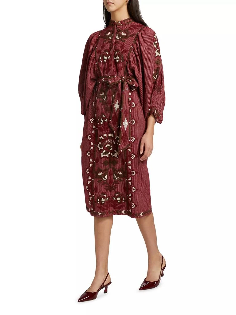 Farm Rio Toucans Embroidered Tie-Waist Midi-Dress 2