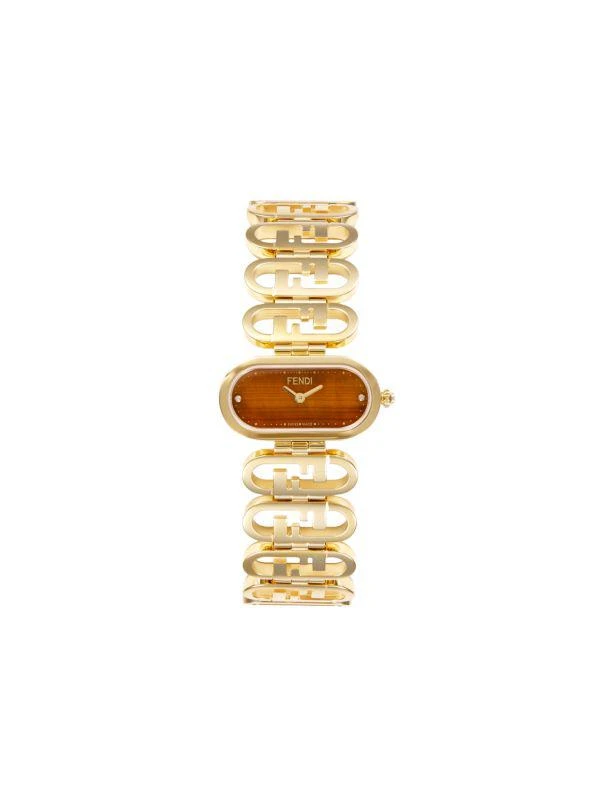 Fendi Fendi O
lock Ion-Plated Yellow Gold Stainless Steel, Tiger-Eye Stone 
0.03 TCW Diamond Oval Quartz Watch 1